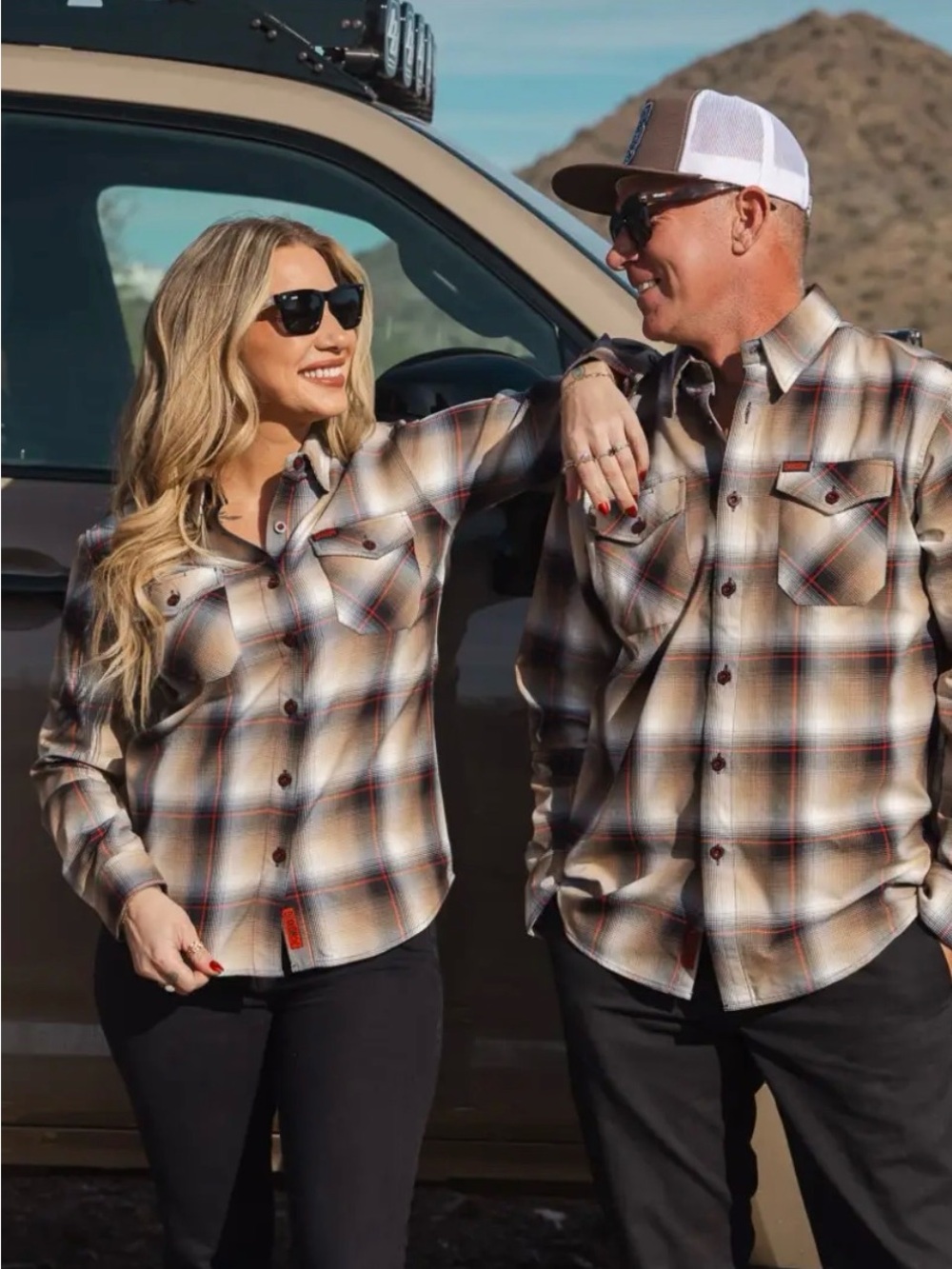 DIXXON Plaid Button-Down Shirt - Beige, Black, Red Accent